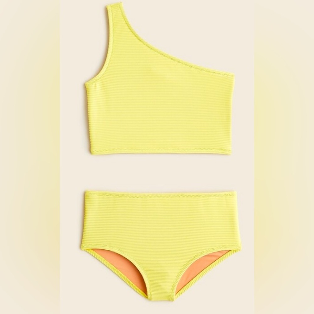 Crewcuts-NEW-Girls' one-shoulder rib Brigette two-piece swimsuit Luminary Yellow